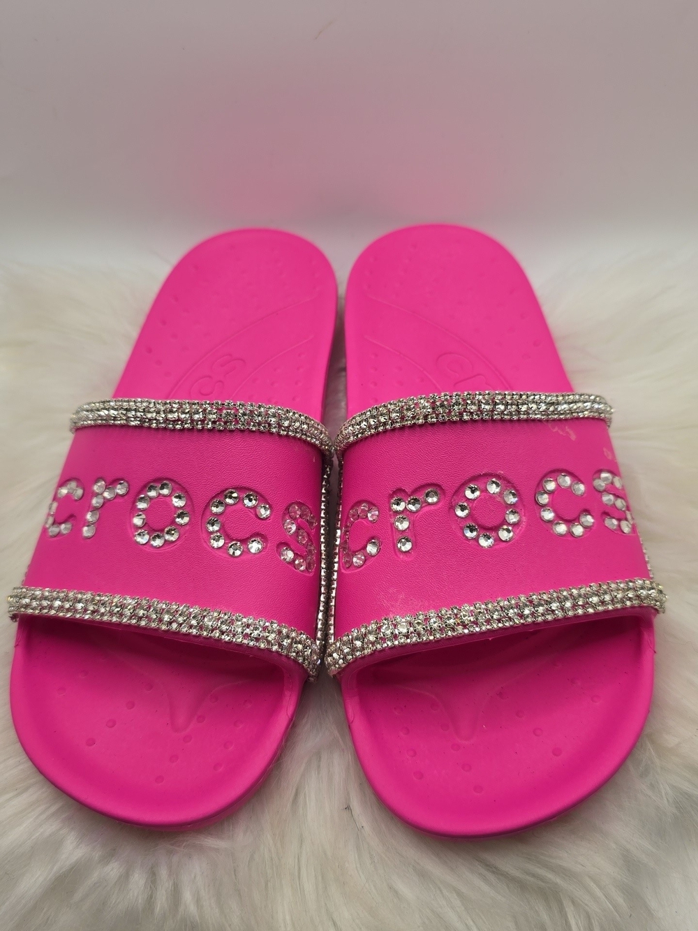 CROCS Pink Rhinestone Embellished Slide Sandals